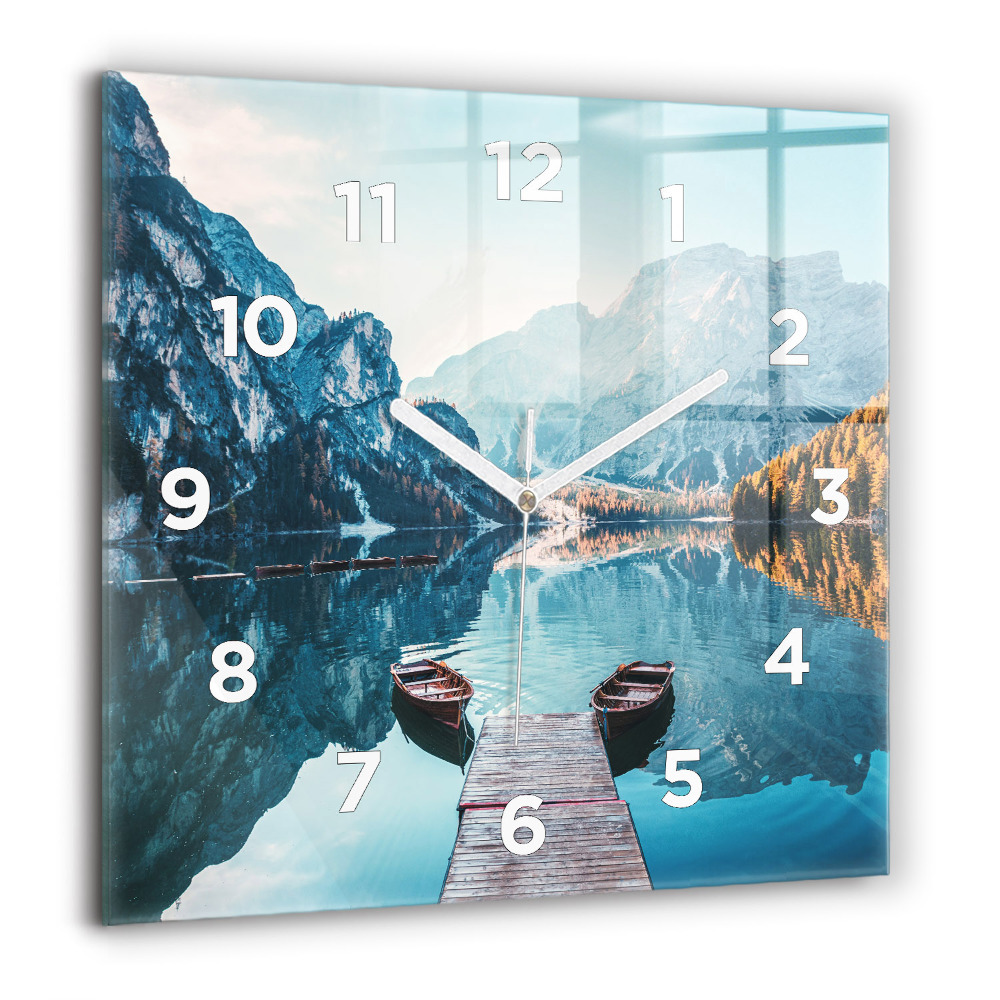 Horloge carrée en verre 60x60 cm Bateaux sur un lac