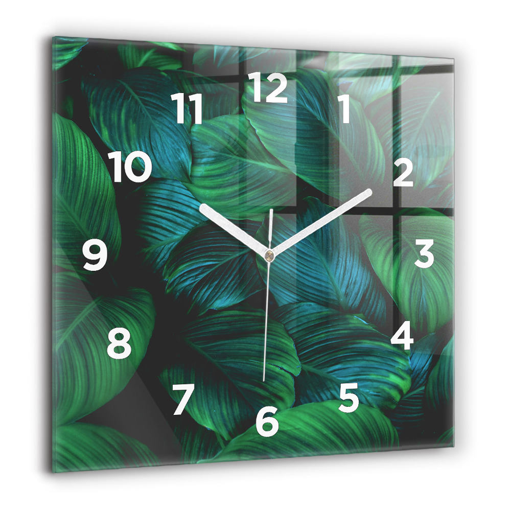 Horloge carrée en verre 60x60 cm Feuilles de la nature