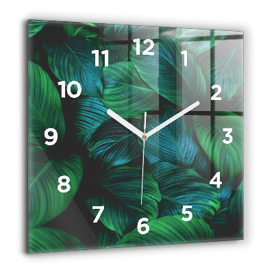 Horloge carrée en verre 60x60 cm Feuilles de la nature