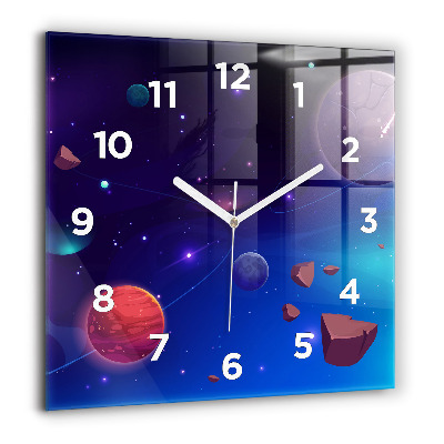 Horloge carrée en verre 60x60 cm Planètes galaxie