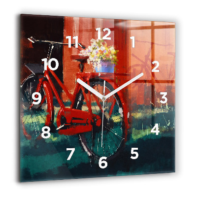 Horloge murale carrée 60x60 cm Vélo peint