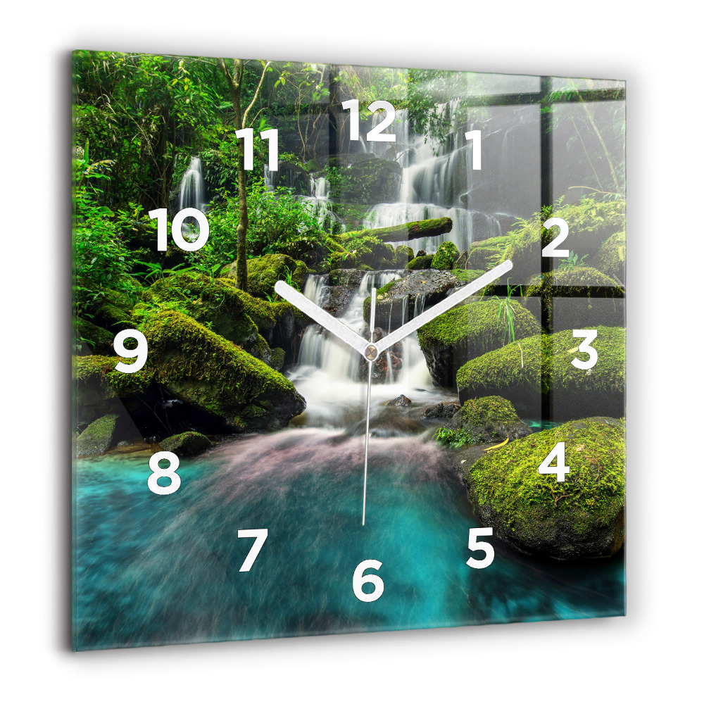 Horloge carrée en verre 60x60 cm Chute d'eau en Thaïlande
