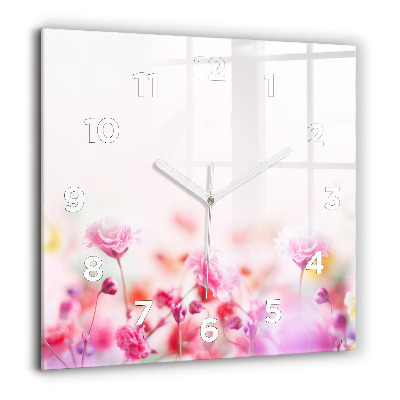 Pendule carrée en verre 60x60 cm Fleurs dans une prairie