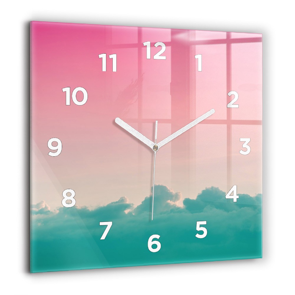 Horloge carrée en verre 60x60 cm Dégradé de ciel et de montagne