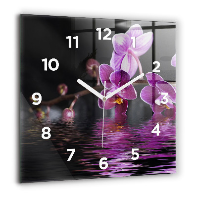 Horloge carrée en verre 60x60 cm Fleur d'orchidée sur l'eau