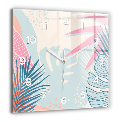Horloge carrée en verre 60x60 cm Feuilles pastel - tropiques