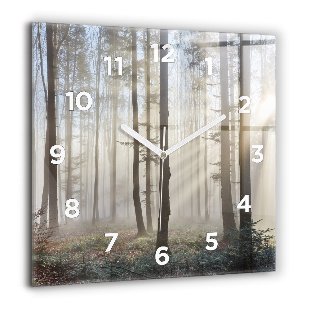 Horloge murale carrée 60x60 cm Forêt dans la brume