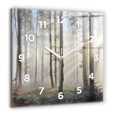 Horloge murale carrée 60x60 cm Forêt dans la brume