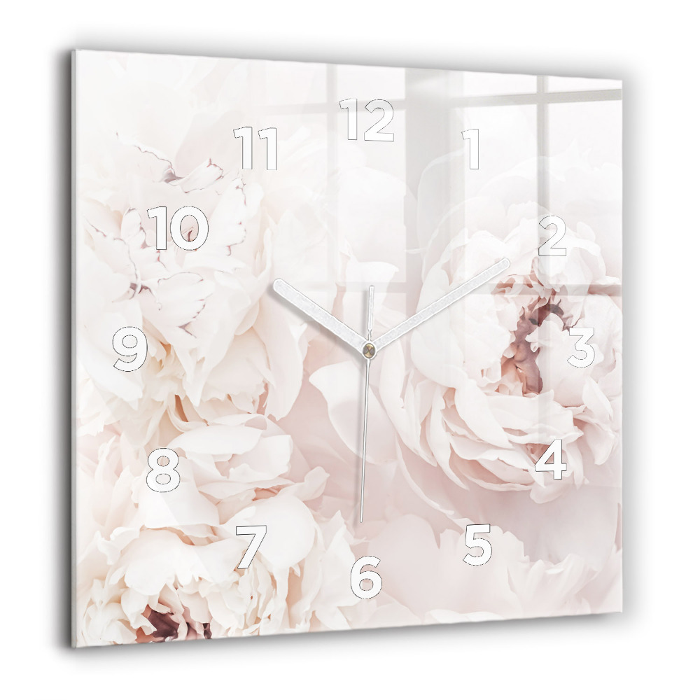 Horloge carrée en verre 60x60 cm Fleurs de pivoine