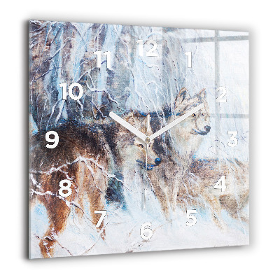 Horloge carrée en verre 60x60 cm Loups dans la forêt