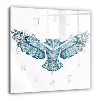 Pendule carrée en verre 60x60 cm Hibou en vol