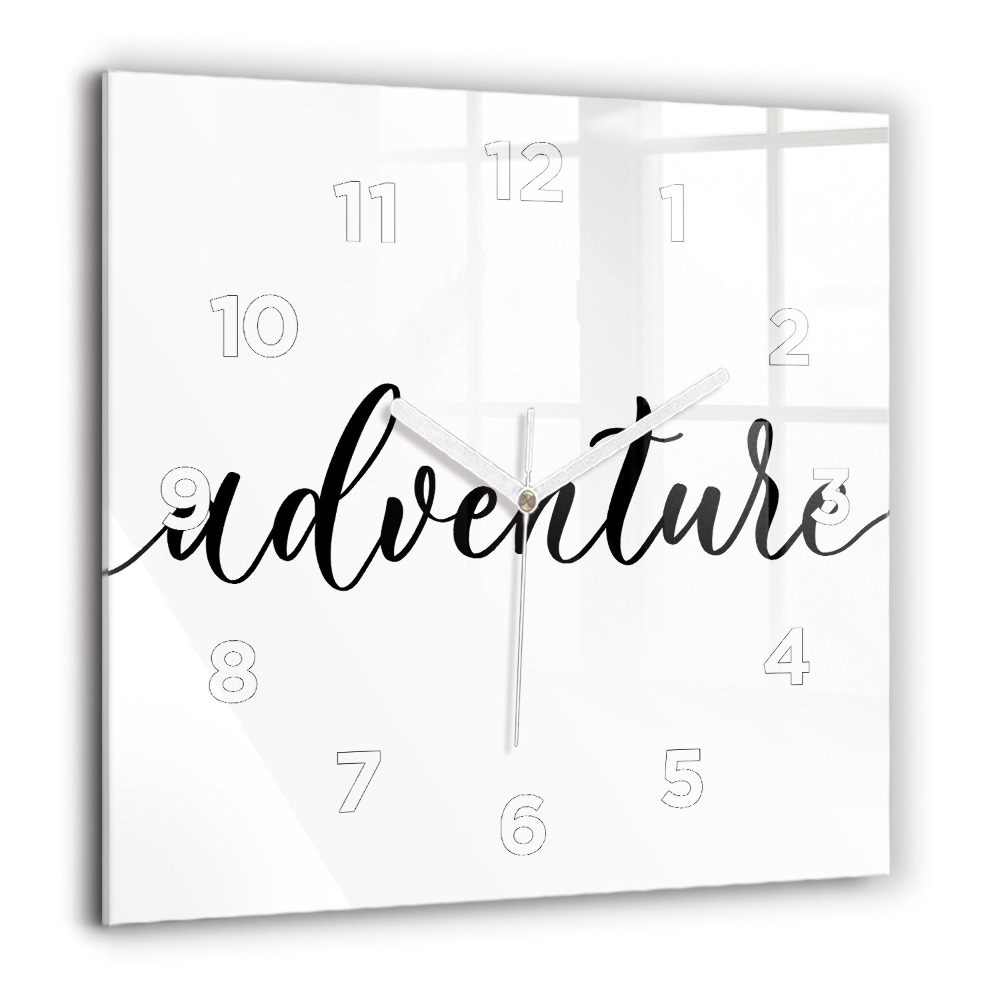 Horloge murale carrée 60x60 cm Inscription d'aventure