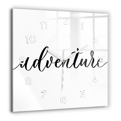Horloge murale carrée 60x60 cm Inscription d'aventure