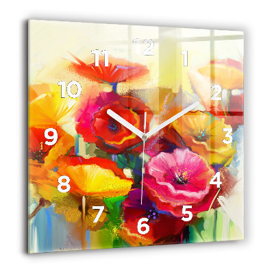 Horloge carrée en verre 60x60 cm Coquelicots colorés