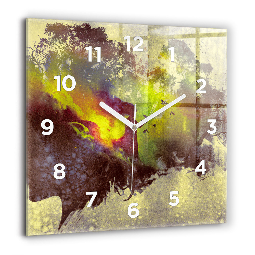 Horloge carrée en verre 60x60 cm Femme dans la forêt