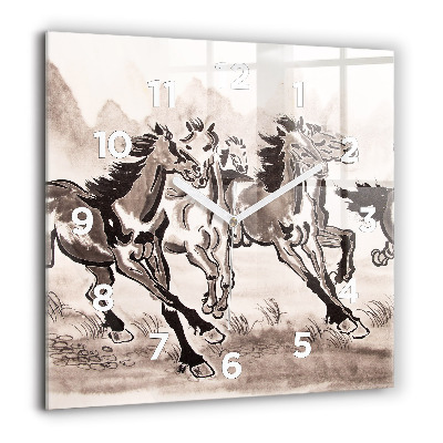 Horloge murale carrée 60x60 cm Chevaux au galop