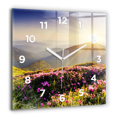 Horloge murale carrée 60x60 cm Paysage de montagne