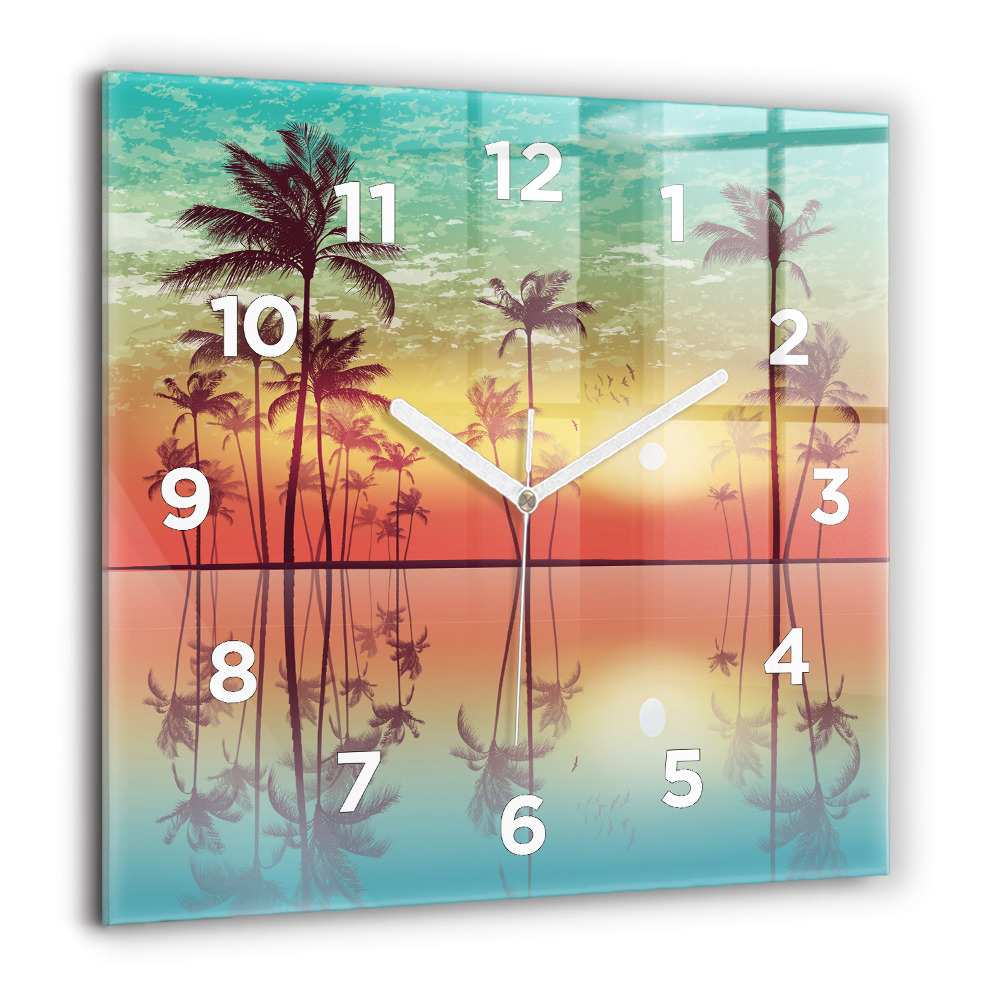 Horloge murale carrée 60x60 cm Palmiers tropicaux