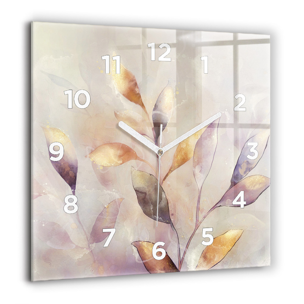 Horloge murale carrée 60x60 cm Feuilles abstraites boho