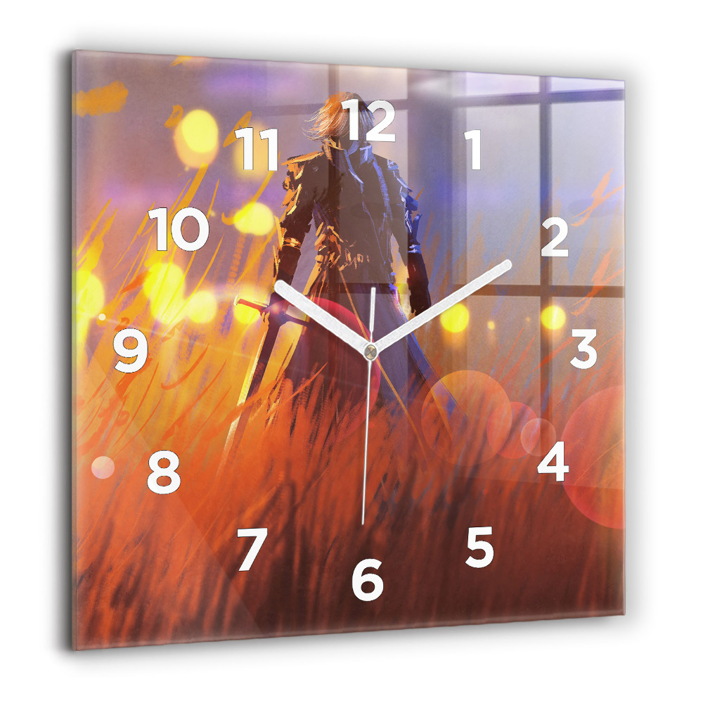 Horloge murale carrée 60x60 cm Chevalier avec épée