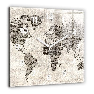 Horloge murale carrée 60x60 cm Journal de la carte du monde