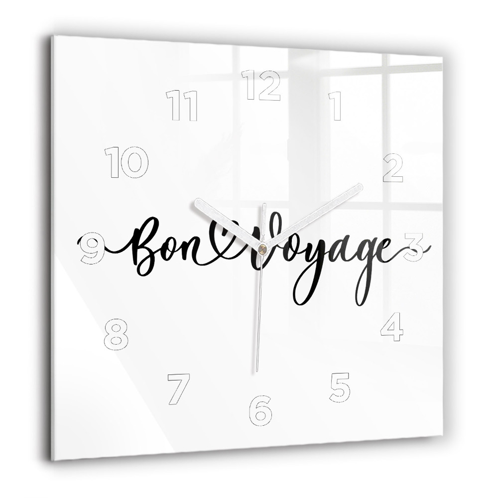 Horloge murale carrée 60x60 cm Inscription Bon voyage
