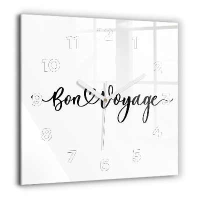 Horloge murale carrée 60x60 cm Inscription Bon voyage