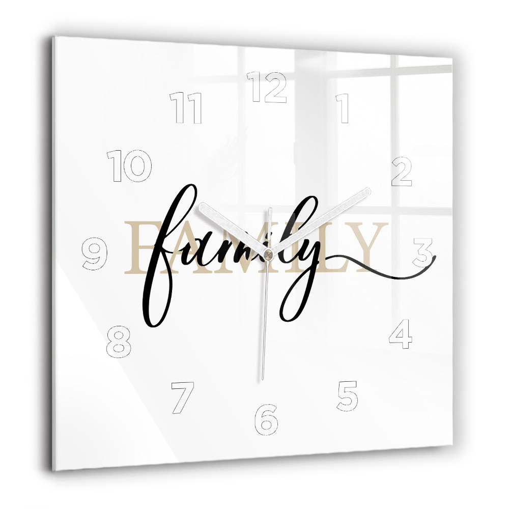 Horloge carrée en verre 60x60 cm Inscription familiale