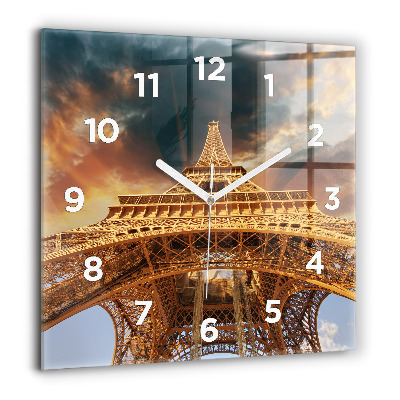 Horloge murale carrée 60x60 cm Tour Eiffel sur fond de nuages