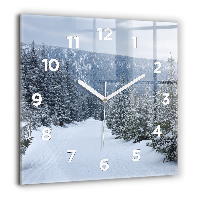 Horloge carrée en verre 60x60 cm Montagnes géantes de Bohême en hiver