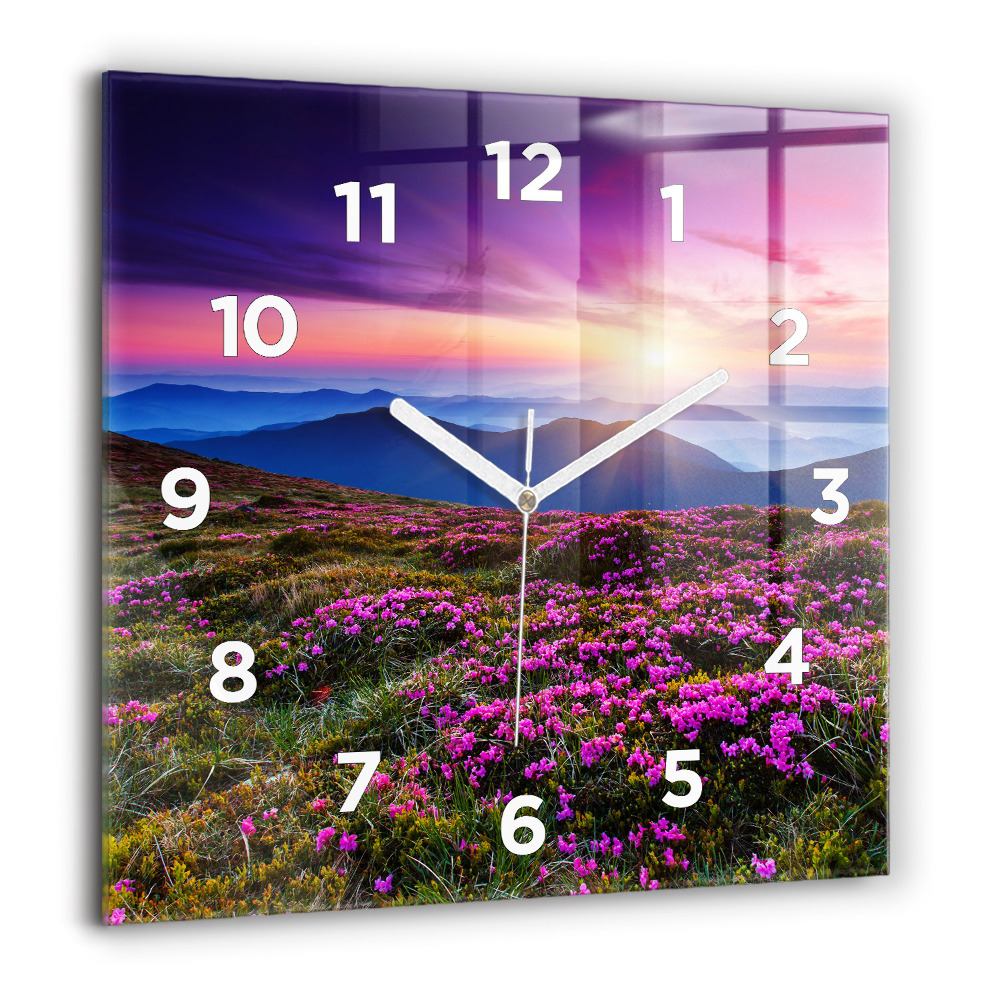 Horloge murale carrée 60x60 cm Lever de soleil et fleurs