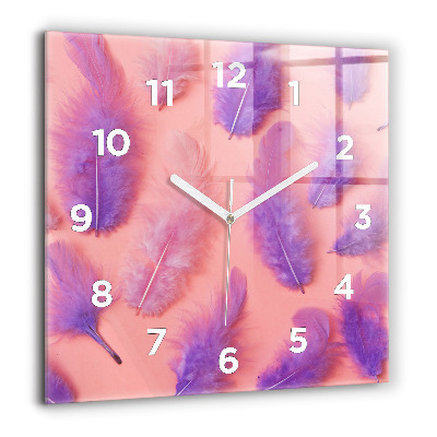 Horloge murale carrée 60x60 cm Plumes colorées