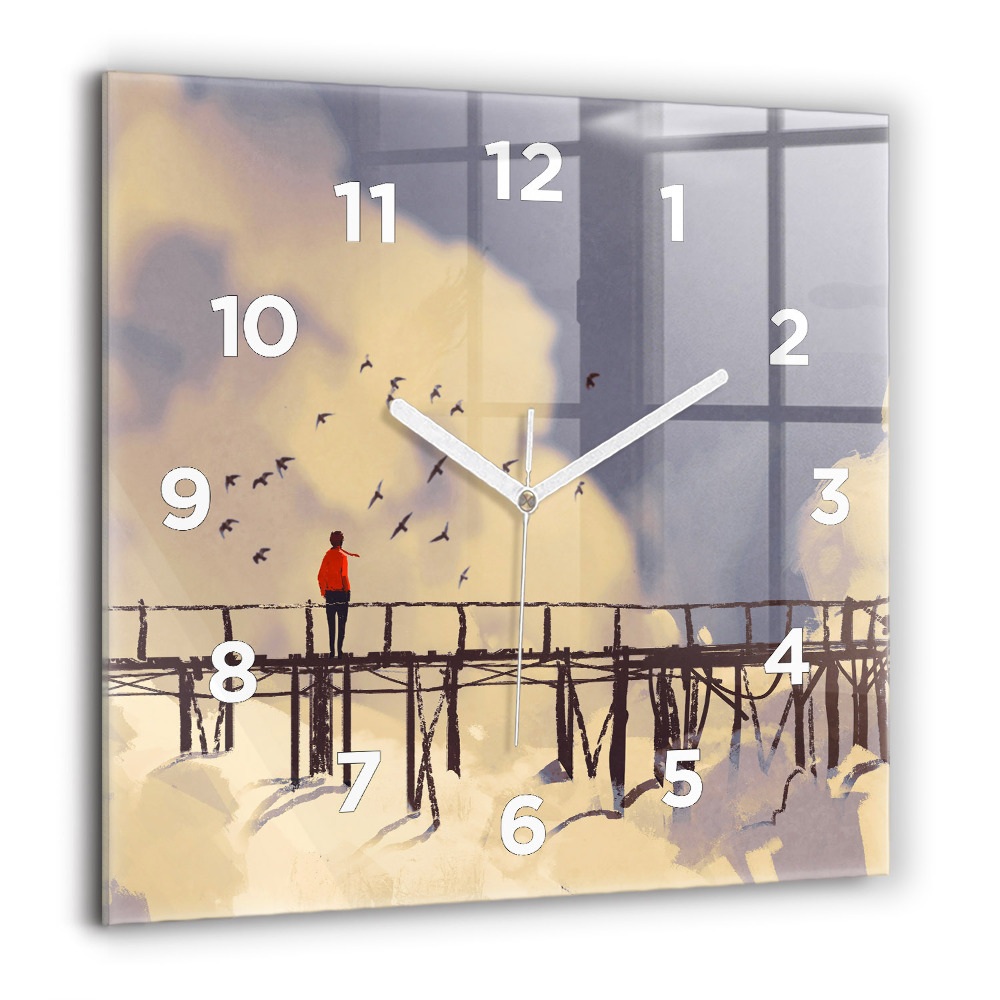 Horloge murale carrée 60x60 cm Homme sur un vieux pont