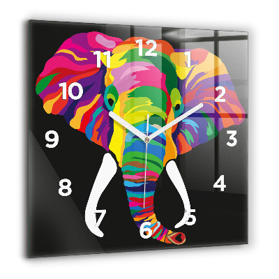 Horloge carrée en verre 60x60 cm Éléphant coloré
