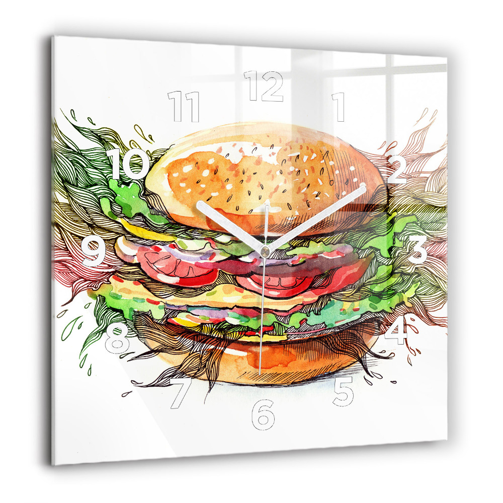 Horloge murale carrée 60x60 cm Hamburger au fromage XXL