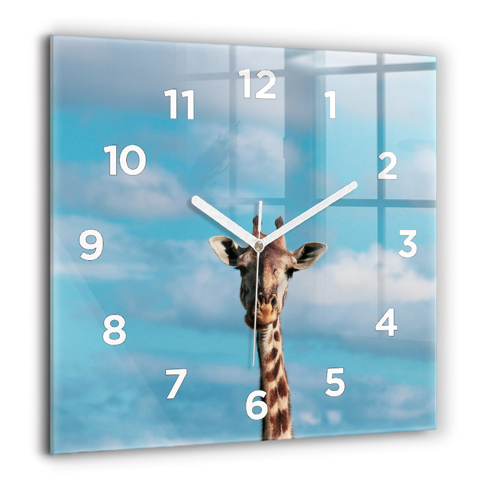 Horloge murale carrée 60x60 cm Tête de girafe sur fond de ciel