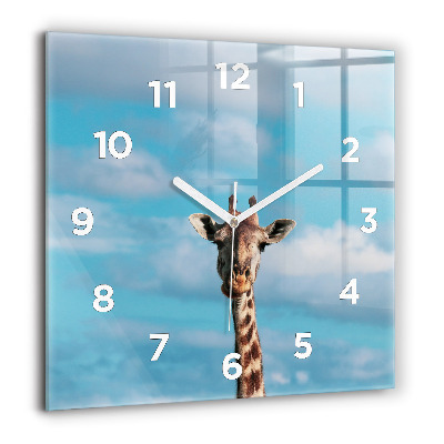 Horloge murale carrée 60x60 cm Tête de girafe sur fond de ciel