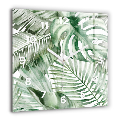 Horloge carrée en verre 60x60 cm Feuilles de plantes peintes
