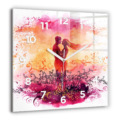 Pendule carrée en verre 60x60 cm Aquarelle d'un couple amoureux