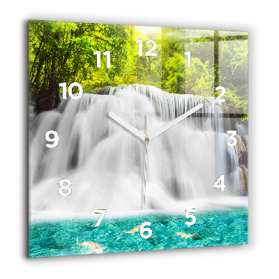 Horloge carrée en verre 60x60 cm Chute d'eau en Thaïlande