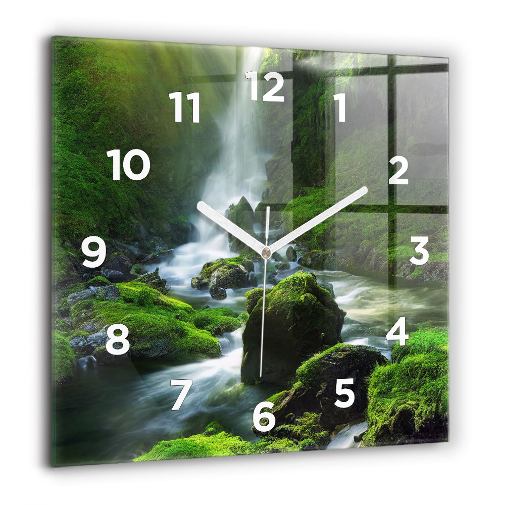 Horloge murale carrée 60x60 cm Cascade et rochers