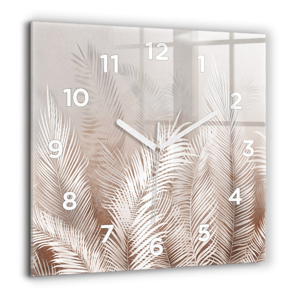 Horloge murale carrée 60x60 cm Feuilles tropicales boho