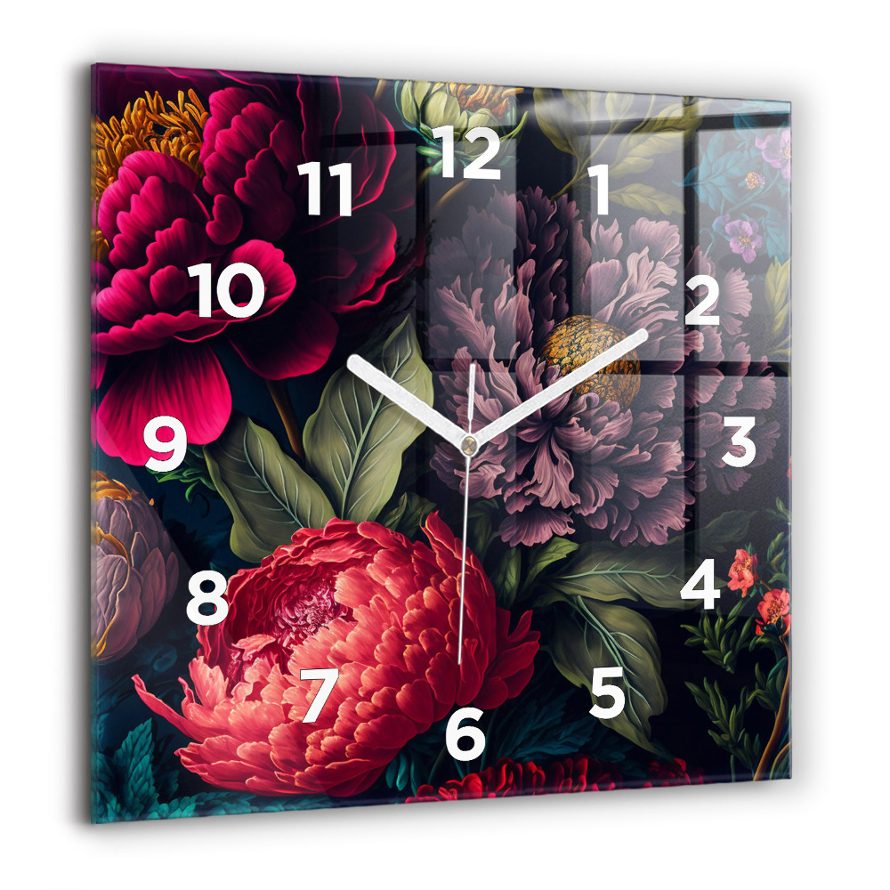 Horloge murale carrée 60x60 cm Bouquet de fleurs vintage