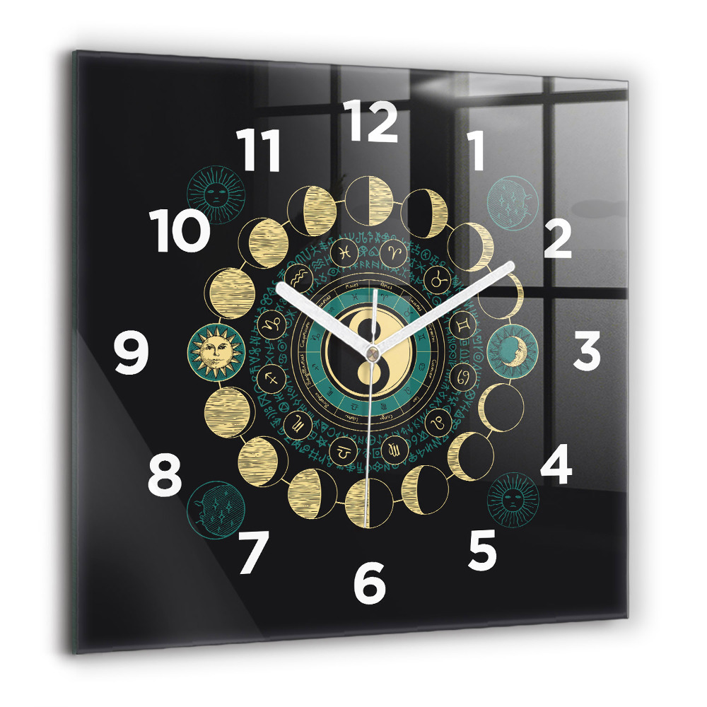 Horloge murale carrée 60x60 cm Phases de la lune