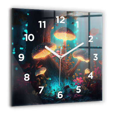 Horloge murale carrée 60x60 cm Forêt et champignons magiques
