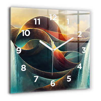 Horloge carrée en verre 60x60 cm Chute d'eau