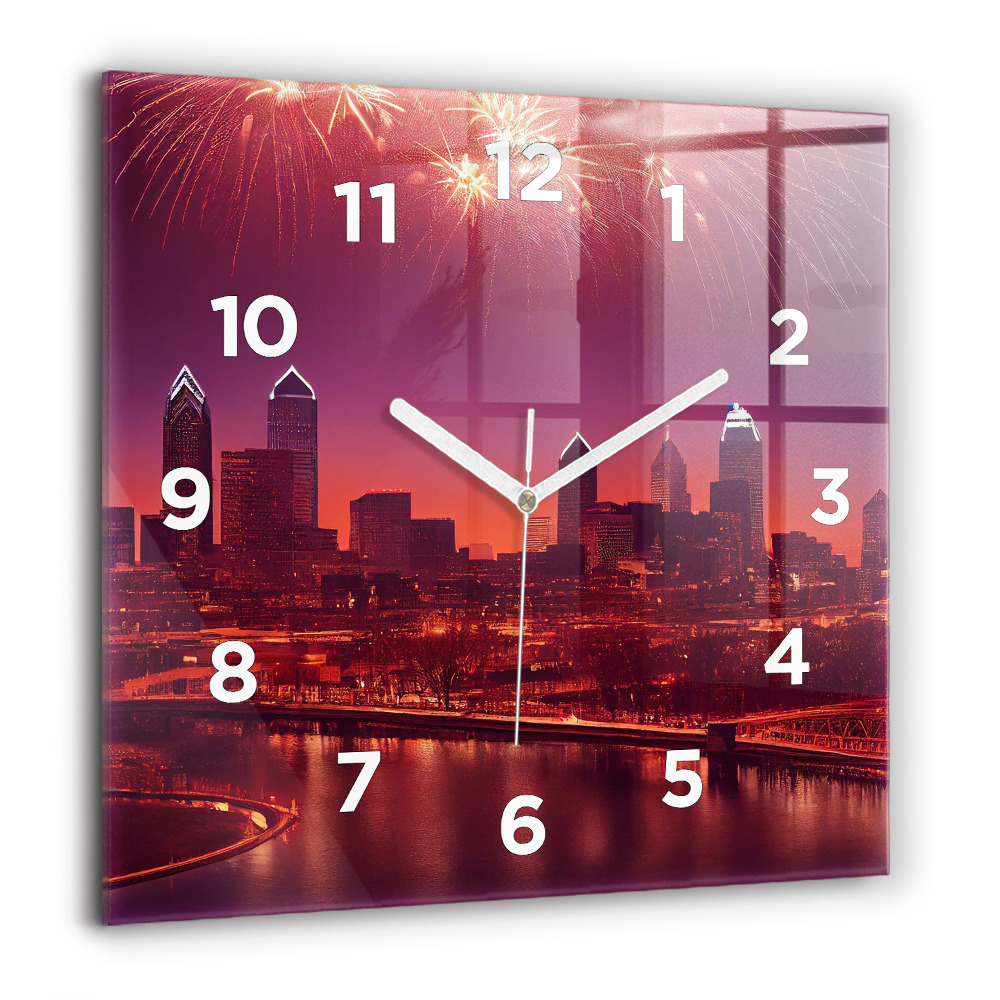 Horloge carrée en verre 60x60 cm Ville de Philadelphie la nuit
