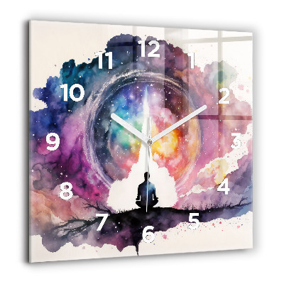 Horloge carrée en verre 60x60 cm Méditation sur le mode de vie