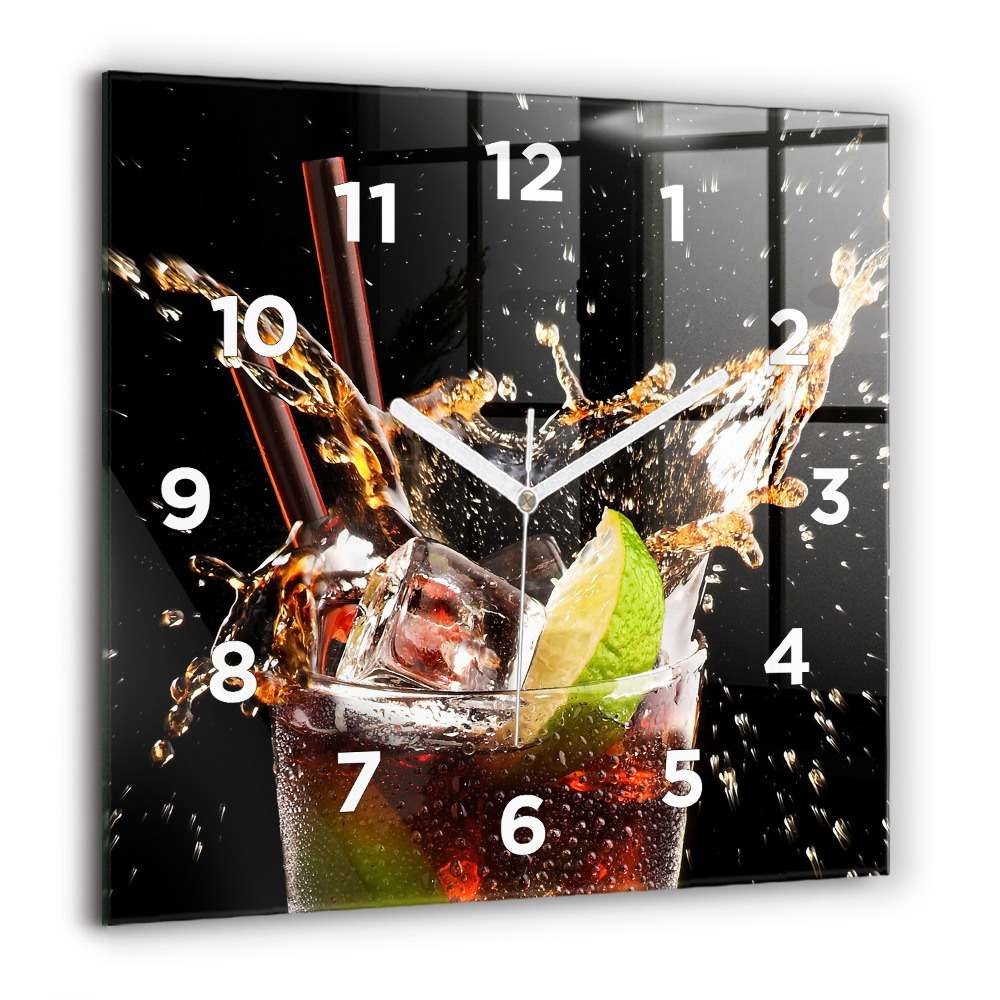 Horloge murale carrée 60x60 cm Boisson avec des glaçons