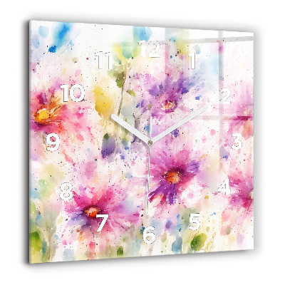 Horloge carrée en verre 60x60 cm Fleurs peintes